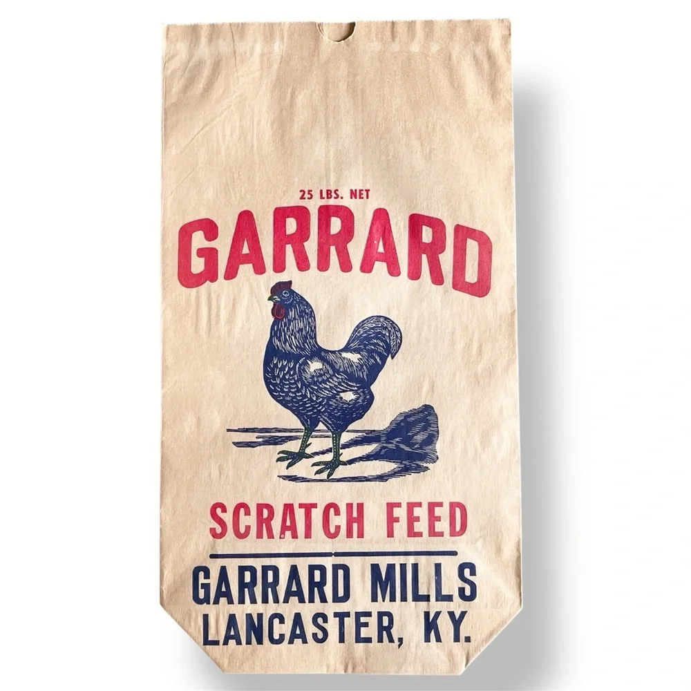 Vintage Paper Feed Sack Chicken‎ Hen Garrard Mills Lancaster Kentucky farmhouse